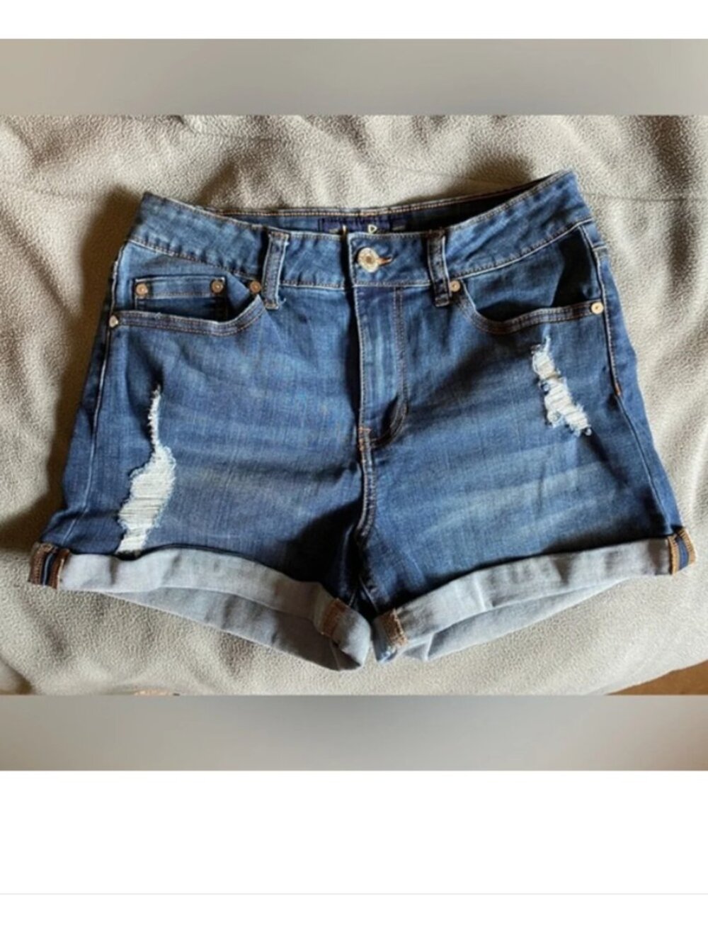 Indigo Rein Cuffed Distressed Blue Denim Jean Shorts